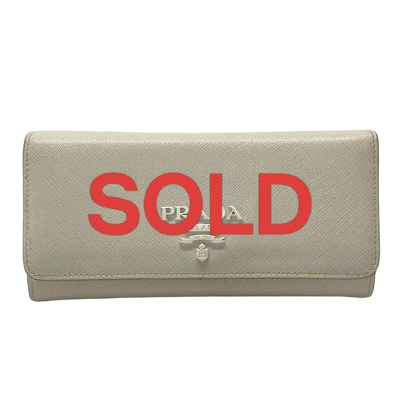 PRADA -Cream Saffiano Leather Long Wallet  499-042725 - Picture 1 of 10